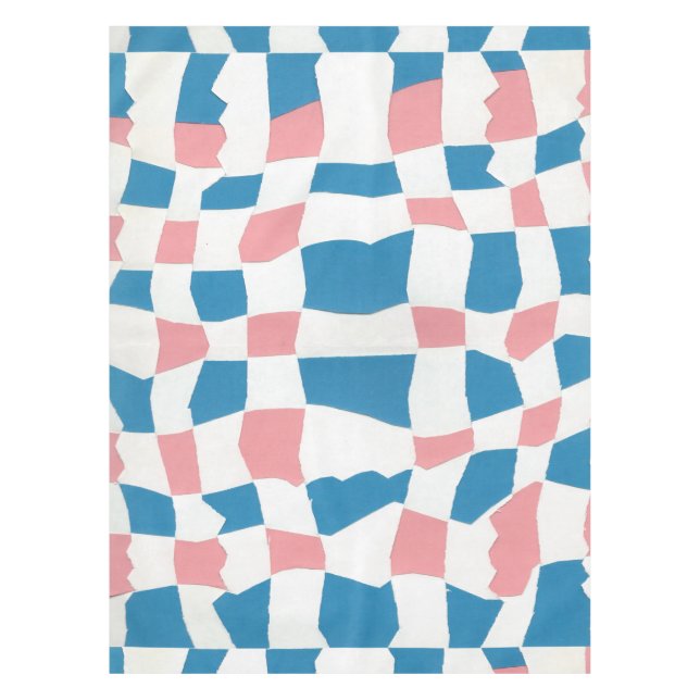Retro Mod Pink Blue Chequerboard Abstract Tablecloth (Front)