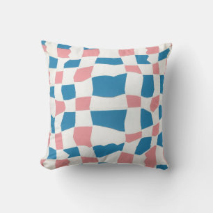 Retro Mod Pink Blue Chequerboard Abstract Throw Pillow