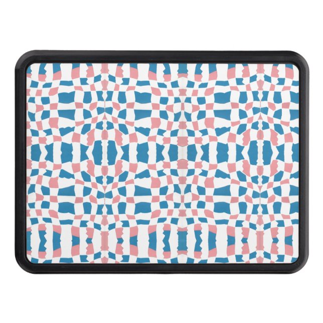 Retro Mod Pink Blue Chequerboard Abstract Trailer Hitch Cover (Front)