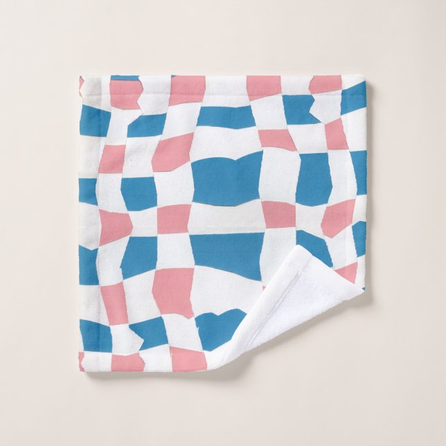 Retro Mod Pink Blue Chequerboard Abstract Wash Cloth (Wash Cloth)