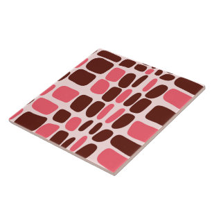 Retro Mod Pink & Chocolate Geometric Ceramic Tile