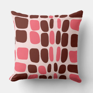 Retro Mod Pink & Chocolate Geometric Throw Pillow