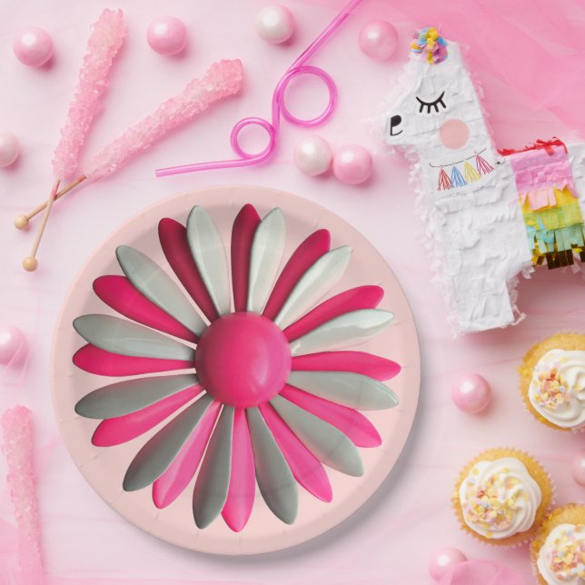 Retro MOD Pink Flower Floral Spring Garden Party Paper Plate (Party)