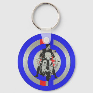 Retro Mod scooter rider metallic Keychain