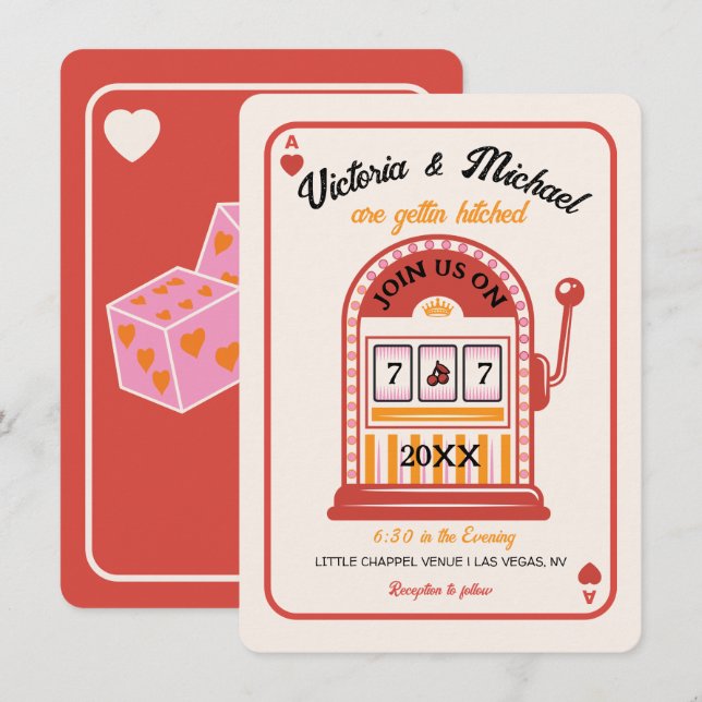 Retro Mod Slot Machine Wedding Invitation (Front/Back)