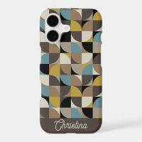 Retro Mod Squares Blue Brown Name Personalized