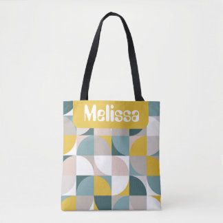 Retro Mod Squares Pink Blue Name Personalized Tote Bag