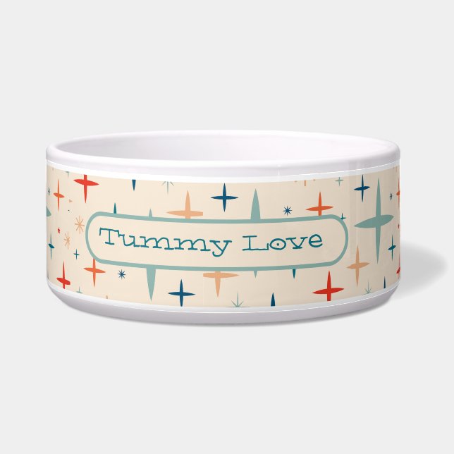 Retro Mod Starburst Pet Food Bowl Love Tummy (Front)