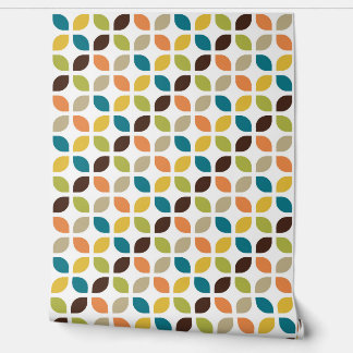 Retro Mod Trellis Teal Orange Green Yellow Brown Wallpaper