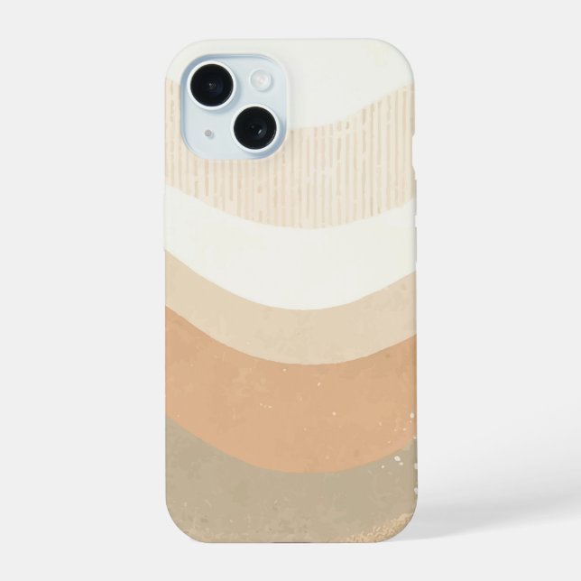 Retro Mod Waves Earthy Neutral Design iPhone 15 Case (Back)