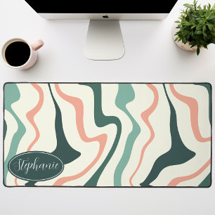 Retro Modern Abstract Marble Swirl Pink And Mint Desk Mat