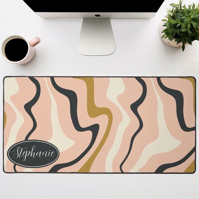 Retro Modern Abstract Marble Swirl Pink Gold Black Desk Mat (Creator Uploaded)