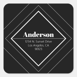 Retro-Modern Art Deco   Black & White Address  Square Sticker