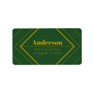 Retro-Modern Art Deco Green & Gold Address Label