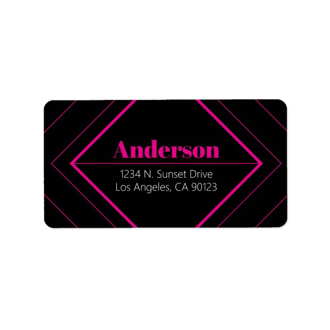 Retro-Modern Art Deco | Pink & Black Address  Label (Front)