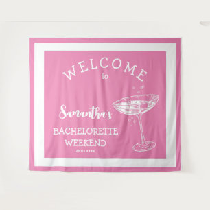 Retro Modern Bachelorette Party Pink Cocktail Tapestry