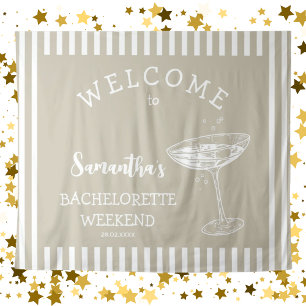Retro Modern Beige Bachelorette Party Backdrop Tapestry