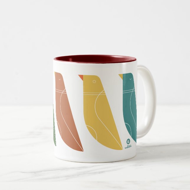 retro modern bird pattern  Two-Tone coffee mug (Front Right)