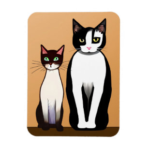 Retro Modern Black and White Cat and Kitten Magnet