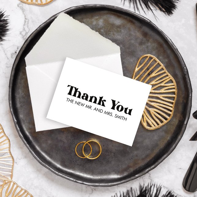 Retro Modern Black Bold & Chic Wedding Thank You Card (Bold & Chic Retro Modern Black Wedding Thank you Card)