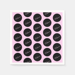 Retro-modern Black & Pink Polka Dot Design Napkin