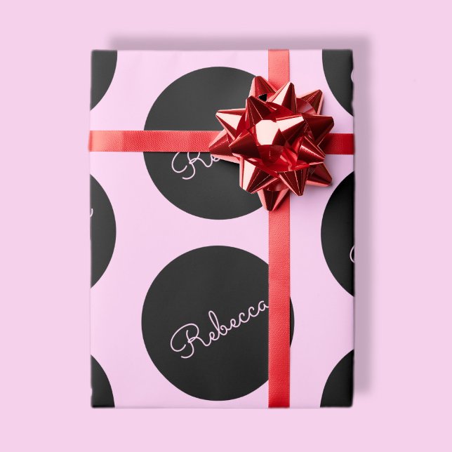 Retro-modern Black & Pink Polka Dot Design Wrapping Paper (Creator Uploaded)