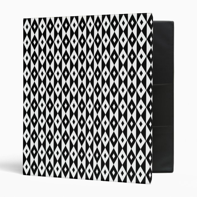 Retro Modern Black White Diamond Shape Pattern Binder (Front/Inside)