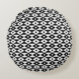 Retro Modern Black White Diamond Shape Pattern Round Pillow