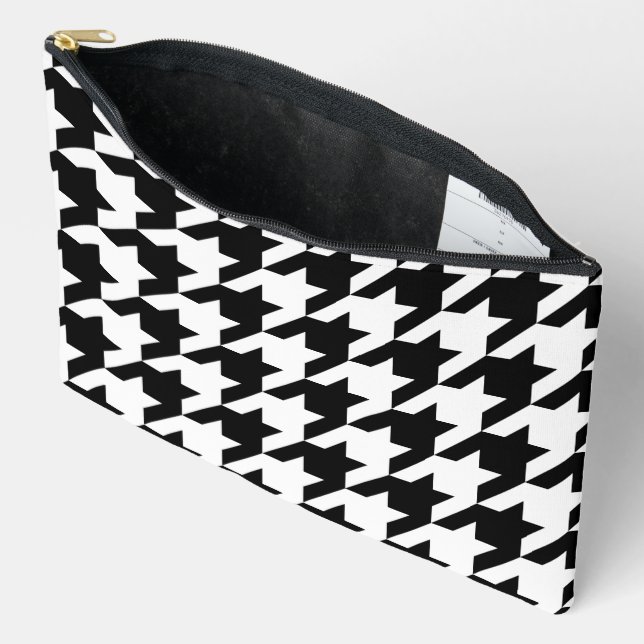 Retro Modern Black White Hounds-tooth Weaving Accessory Pouch (Open)