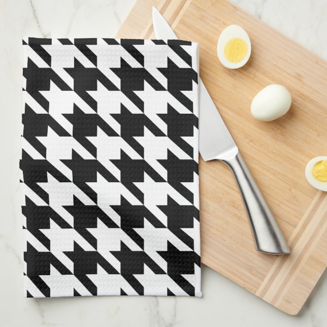 Retro Modern Black White Hounds-tooth Weaving Kitchen Towel (Quarter Fold)