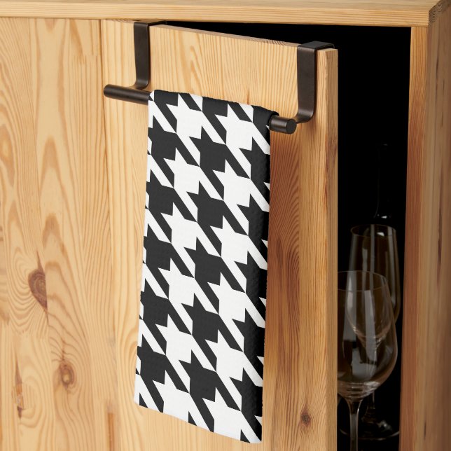Retro Modern Black White Hounds-tooth Weaving Kitchen Towel (Thirds Fold)
