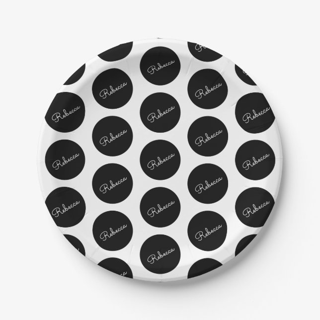 Retro-modern Black & White Polka Dot Design Paper Plate (Front)