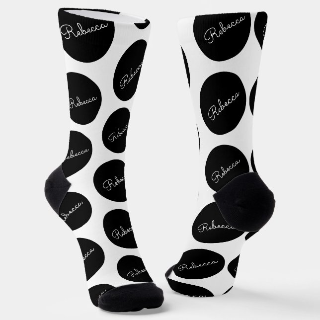 Retro-modern Black & White Polka Dot Design Socks (Angled)