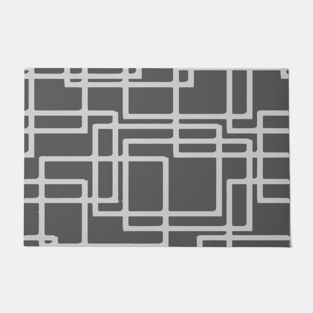 Retro Modern Blanched Slate Squares On Storm Grey Doormat (Front)