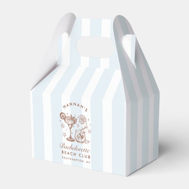 Retro Modern Blue & Brown Bachelorette Weekend Favor Box (Front Side)
