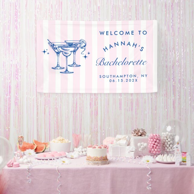 Retro Modern Blue Cocktail Bachelorette Banner (Party)