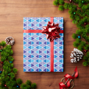 Retro Modern Blue Triangles Geometric Pattern Wrapping Paper