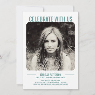 Retro Modern Bold Graduation Party Photo   Teal Invitation