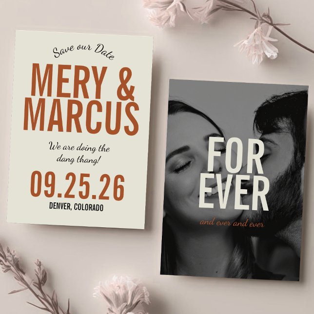 Retro Modern Bold Yellow & Orange Script Wedding  Save The Date (Creator Uploaded)