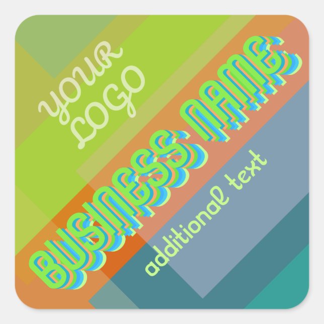 Retro-Modern Business Name & Geometric Shapes Square Sticker (Front)