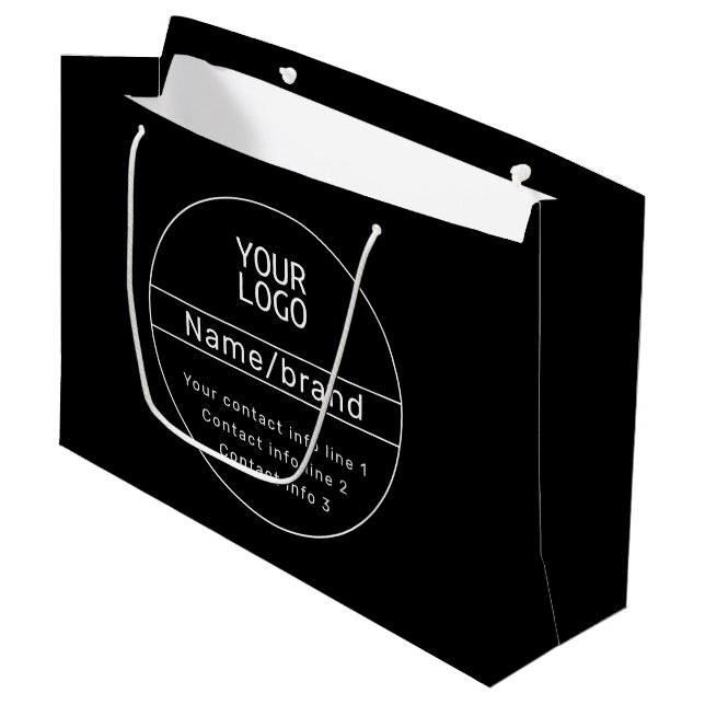 Retro-Modern Business or Brand Contact info Large Gift Bag (Front Angled)