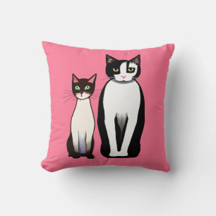 Retro Modern Cat and Kitten on Fuchsia Pink Throw Pillow