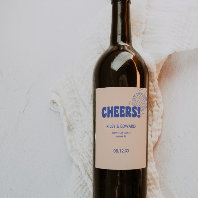 Retro Modern 'Cheers!' Custom Wedding Wine Label (Creator Uploaded)