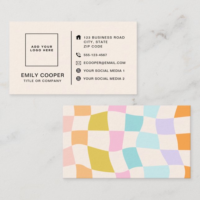 Retro Modern Chequered Chequerboard Logo Custom  Business Card (Front/Back)