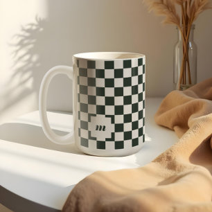Retro Modern Chequered Pattern Custom Monogram Coffee Mug