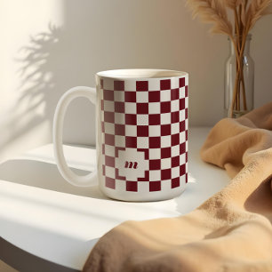 Retro Modern Chequered Pattern Custom Monogram Coffee Mug