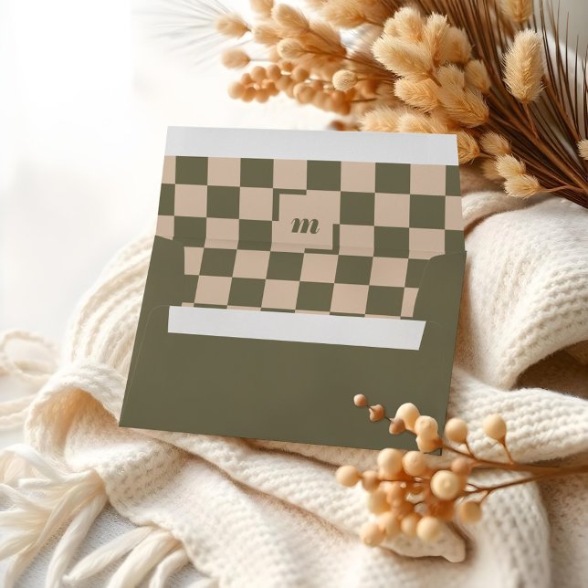 Retro Modern Chequered Pattern Custom Monogram Envelope ( Retro Modern Chequered Pattern Custom Monogram Envelope)