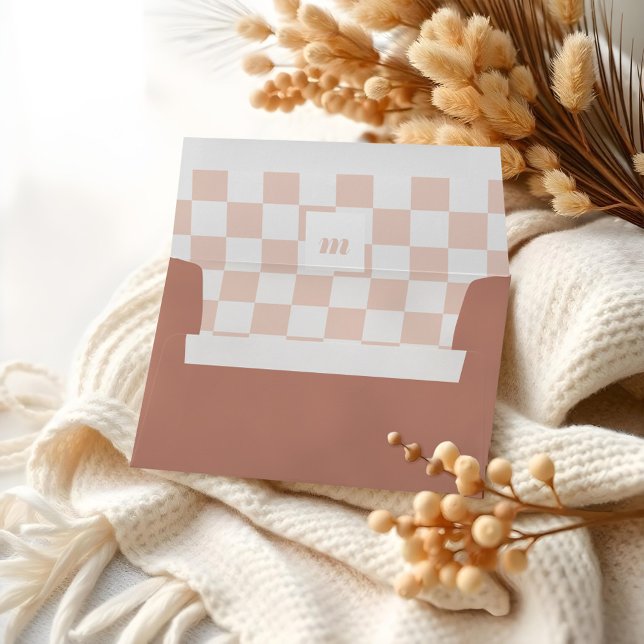 Retro Modern Chequered Pattern Custom Monogram Envelope (Retro Modern Chequered Pattern Custom Monogram Envelope)