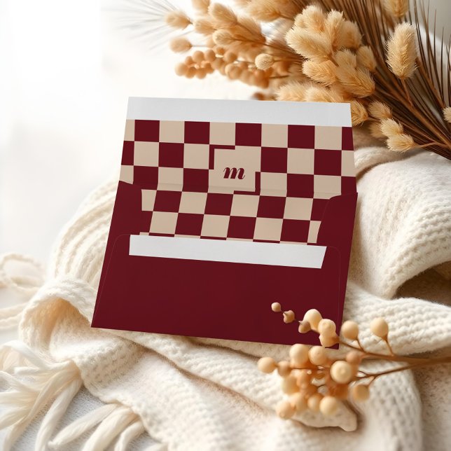 Retro Modern Chequered Pattern Custom Monogram Envelope (Retro Modern Chequered Pattern Custom Monogram Envelope)
