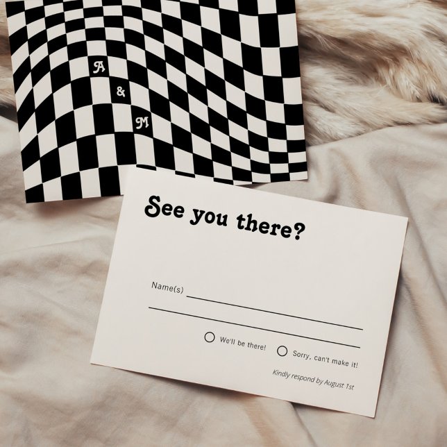 Retro Modern Chic Black Chequered RSVP Enclosure Card (Creator Uploaded)